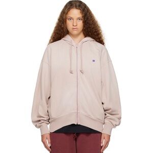 Acne Studios Fiah Face Patch Zip-Up Hoodie in Dusty Beige